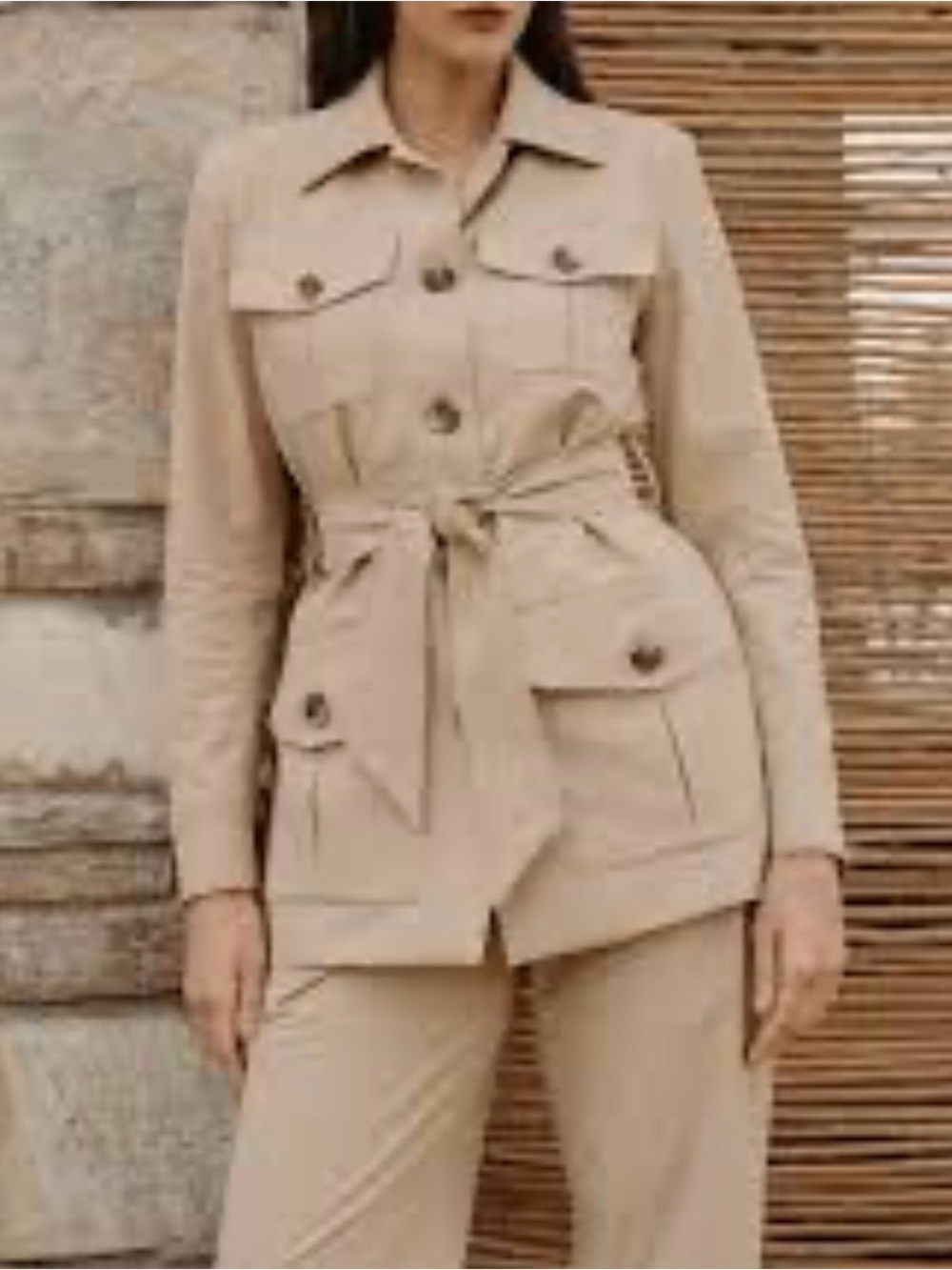 100% linen Beige Tie-Waist Utility Jacket - Women's Jacket & Coats xl